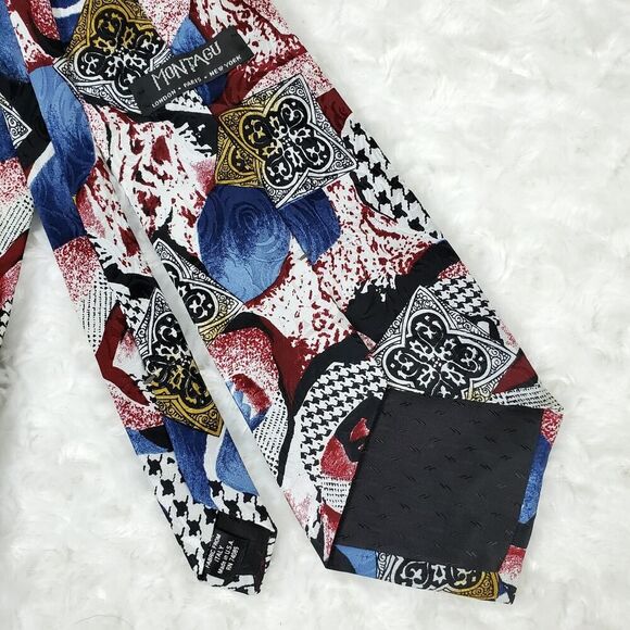 Montagu Abstract Silk Tie Blue Maroon - Picture 7 of 8